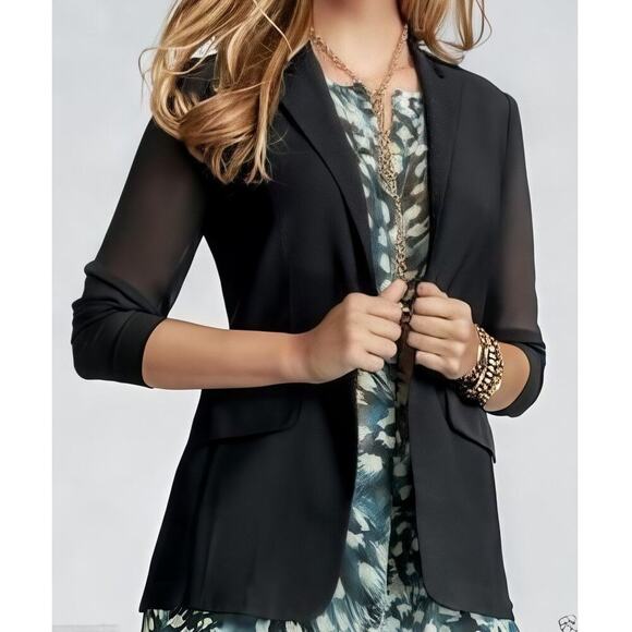 CAbi‎ Spring Summer Lightweight Sheer Sleeve Black Blazer Size 2 - Picture 1 of 10